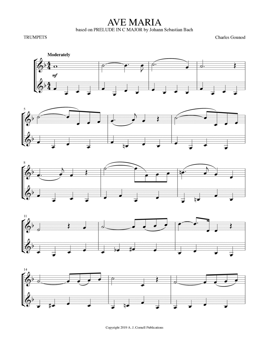 Ave Maria Trumpet Duet scores gallery preview page 1