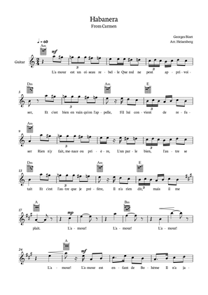 Habanera from Carmen for Guitar with chords and lyrics.