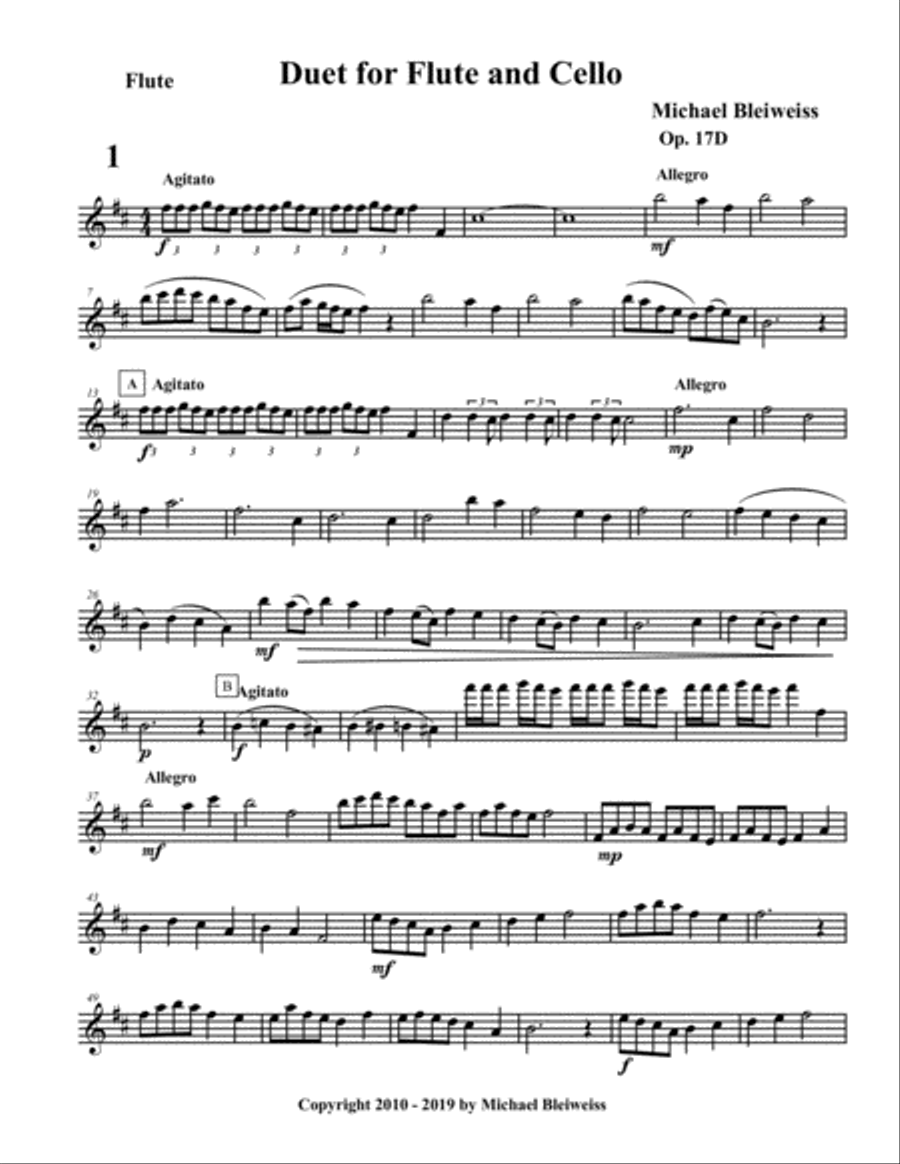 Duet Op. 17D for Flute and Cello Flute scores gallery preview page 2
