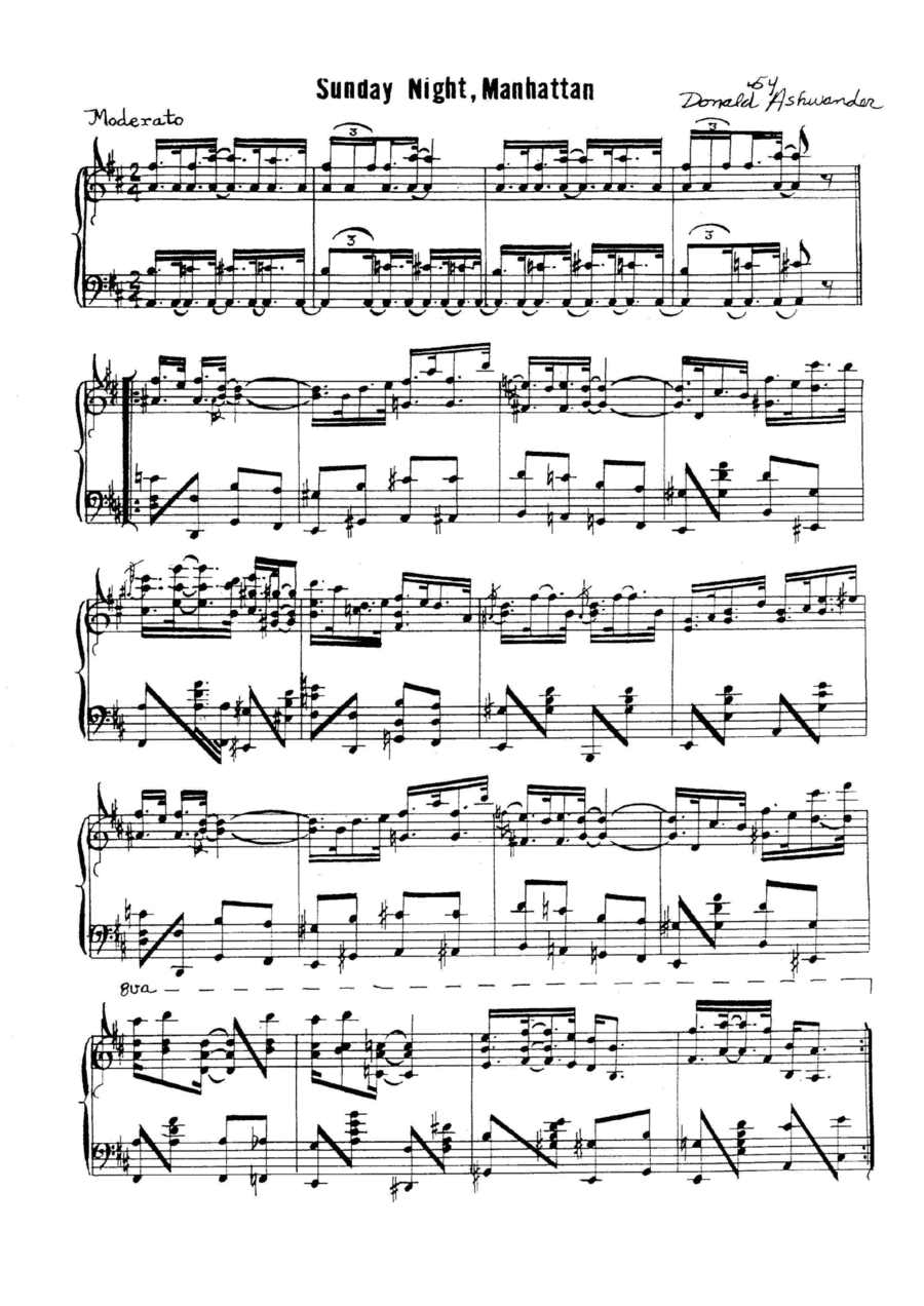 Sunday Night, Manhattan Piano Solo scores gallery preview page 1