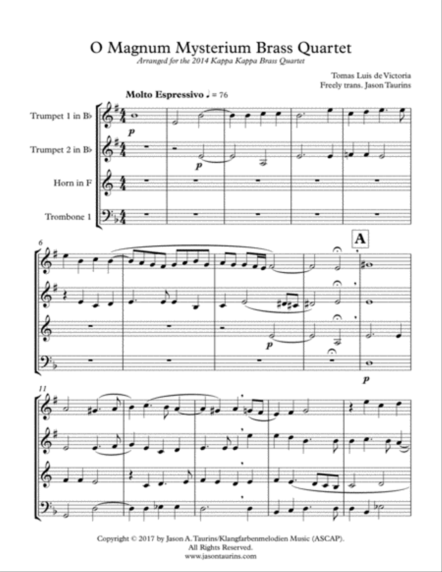 O Magnum Mysterium (de Victoria) Brass Ensemble scores gallery preview page 1