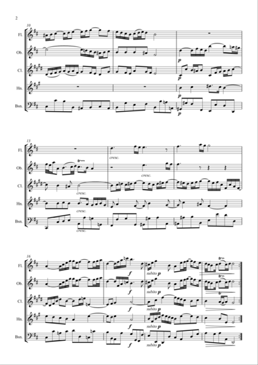 Bach: Orchestral Suite in D : Air (on a G string) - wind quintet Woodwind Quintet scores gallery preview page 2