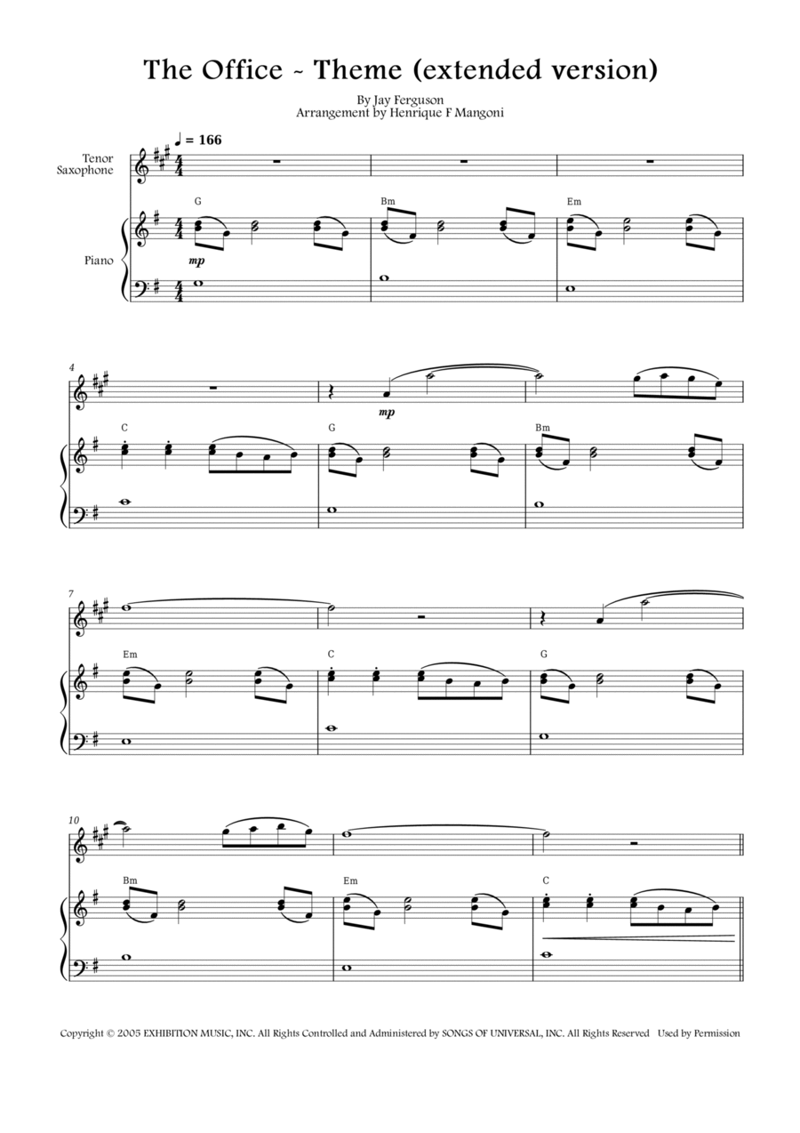 The Office - Theme Tenor Saxophone scores gallery preview page 1