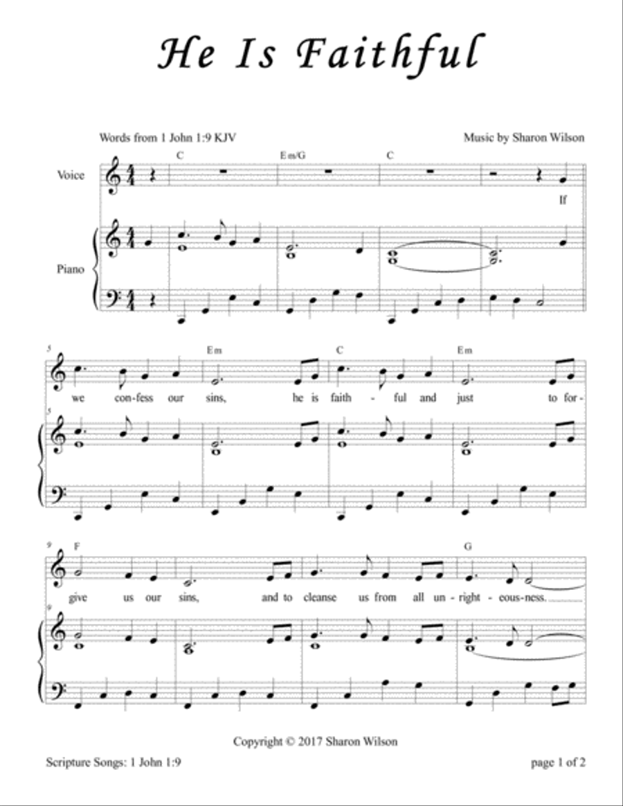 He Is Faithful (1 John 1:9) Piano, Vocal, Guitar scores gallery preview page 2