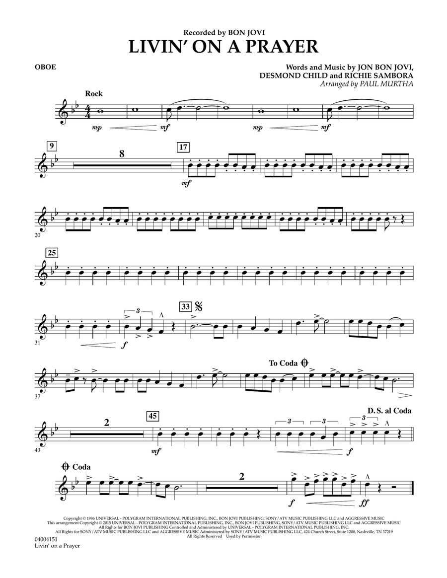 Livin' On A Prayer - Oboe Concert Band scores gallery preview page 1