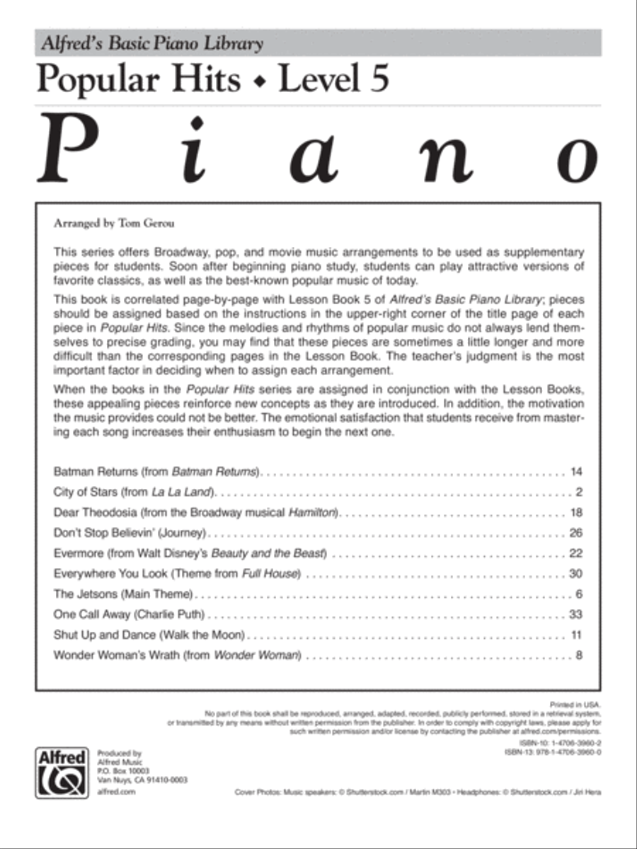 Alfred's Basic Piano Course Popular Hits, Level 5 Piano Method scores gallery preview page 2