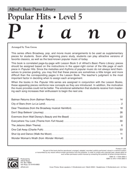 Alfred's Basic Piano Course Popular Hits, Level 5
