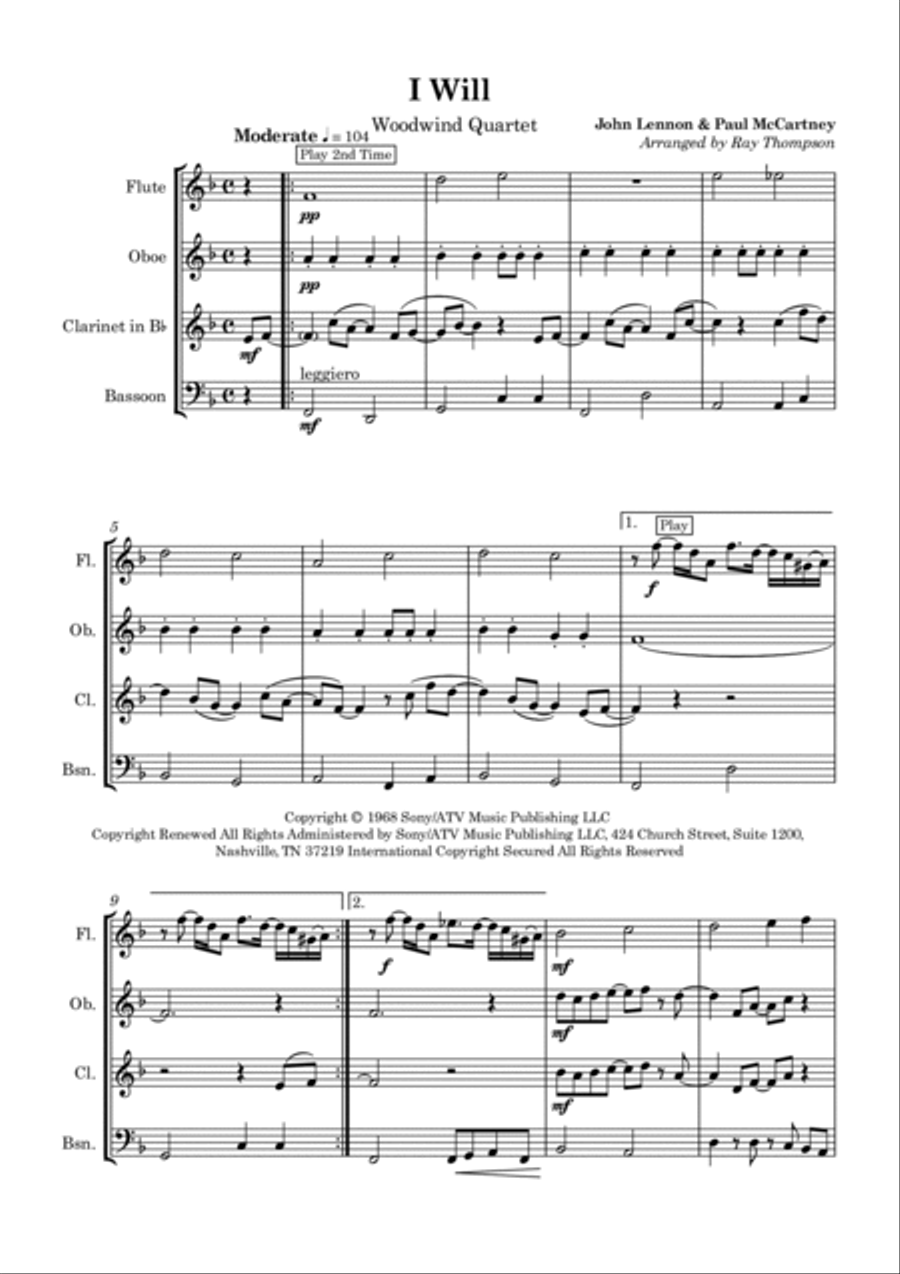 I Will Woodwind Quartet scores gallery preview page 3