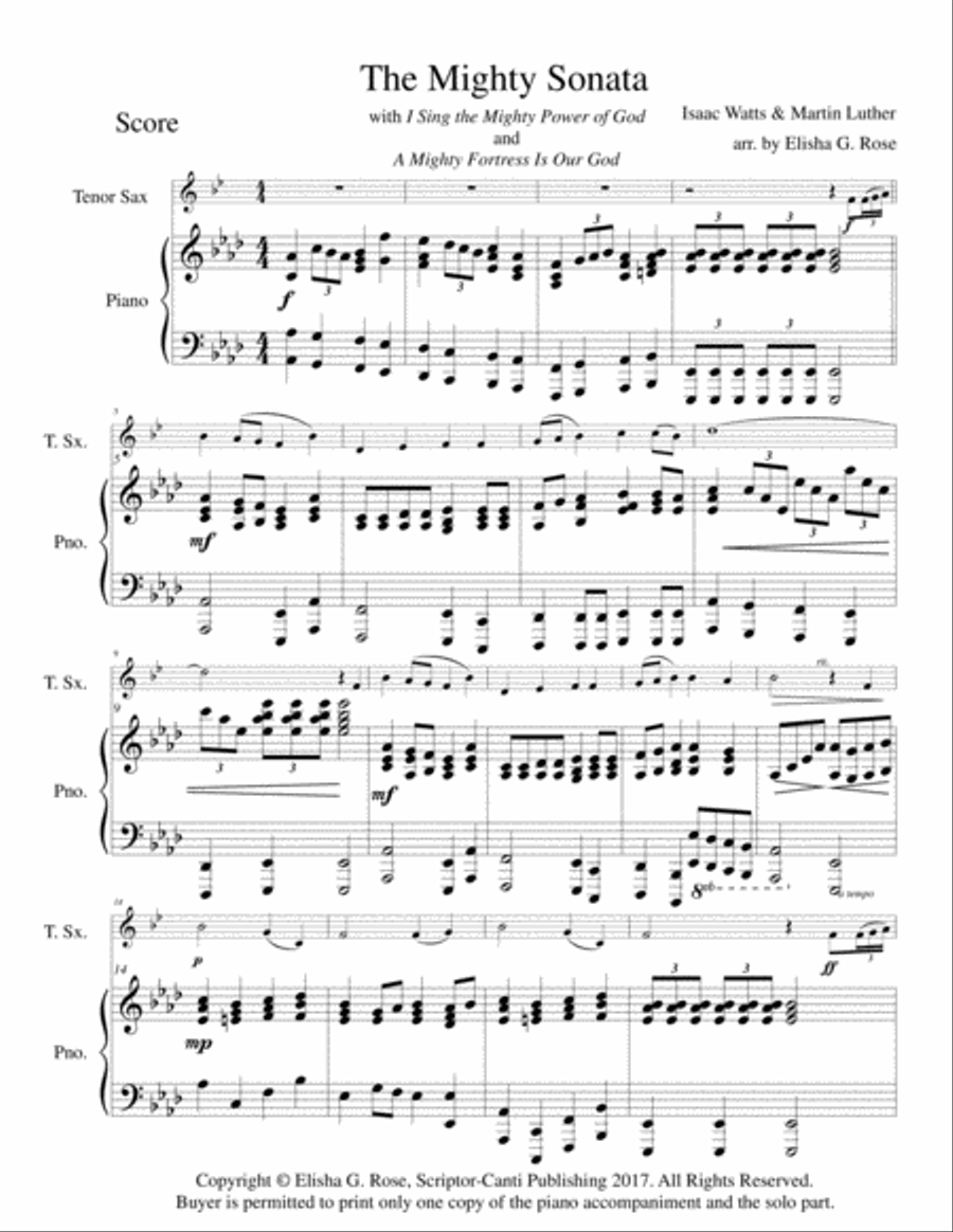 (I Sing The Mighty Power Of God & A Mighty Fortress Is Our God) The Mighty Sonata - Tenor Saxophone Tenor Saxophone scores gallery preview page 2