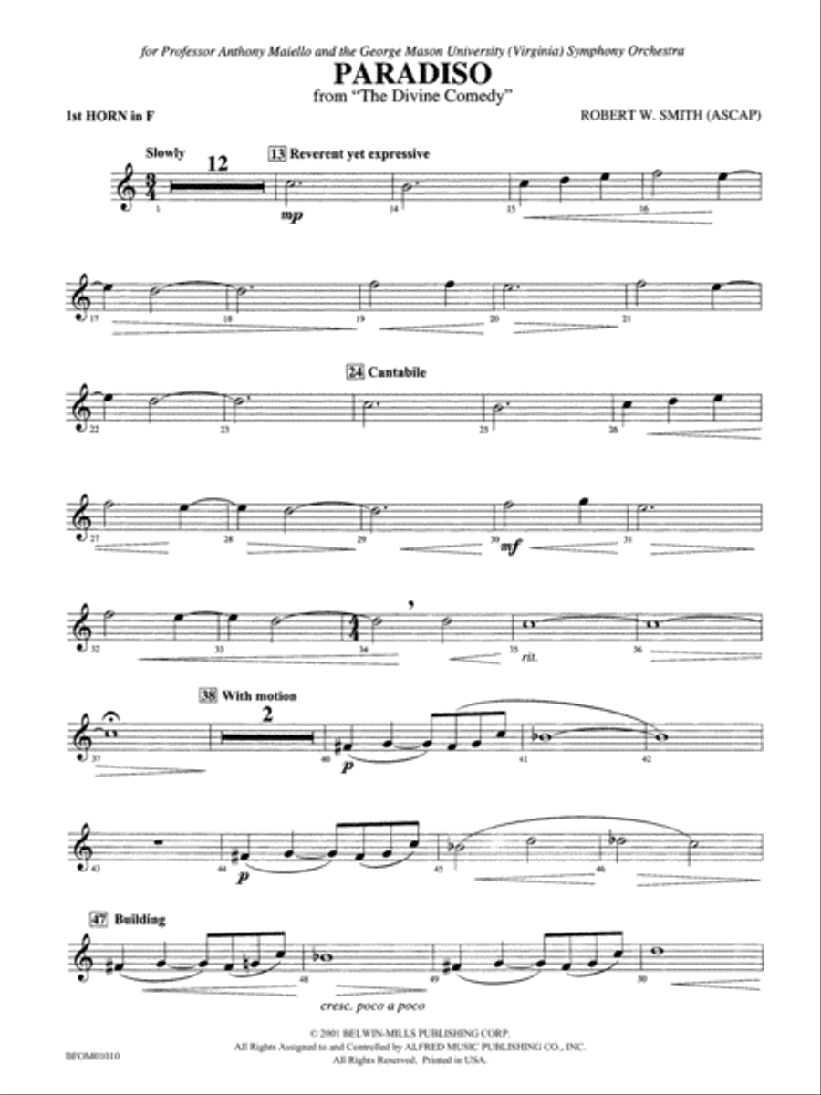 Paradiso (from The Divine Comedy): 1st F Horn Full Orchestra scores gallery preview page 1