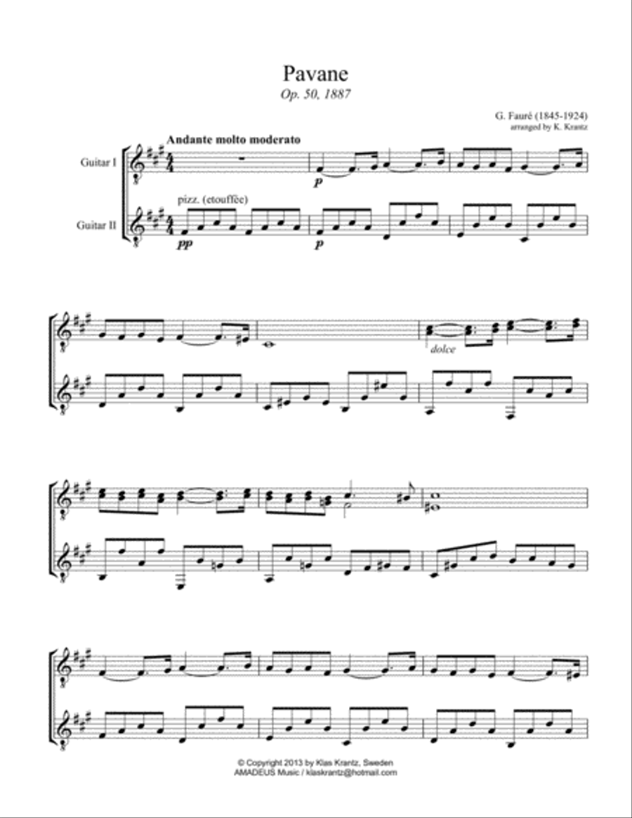 Pavane Op. 50 for guitar duet Acoustic Guitar scores gallery preview page 2