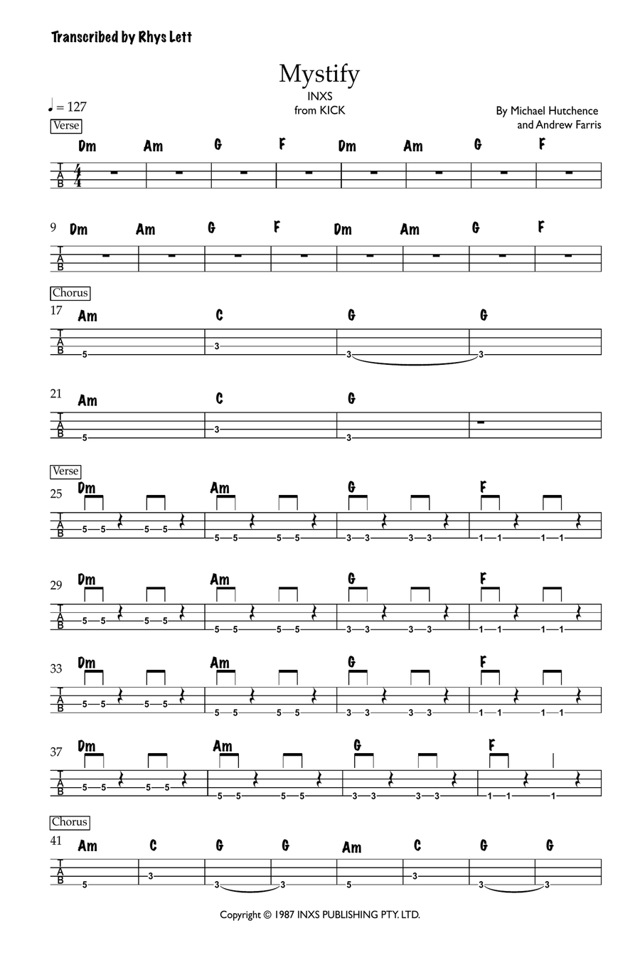 Mystify Bass Guitar Tablature scores gallery preview page 1