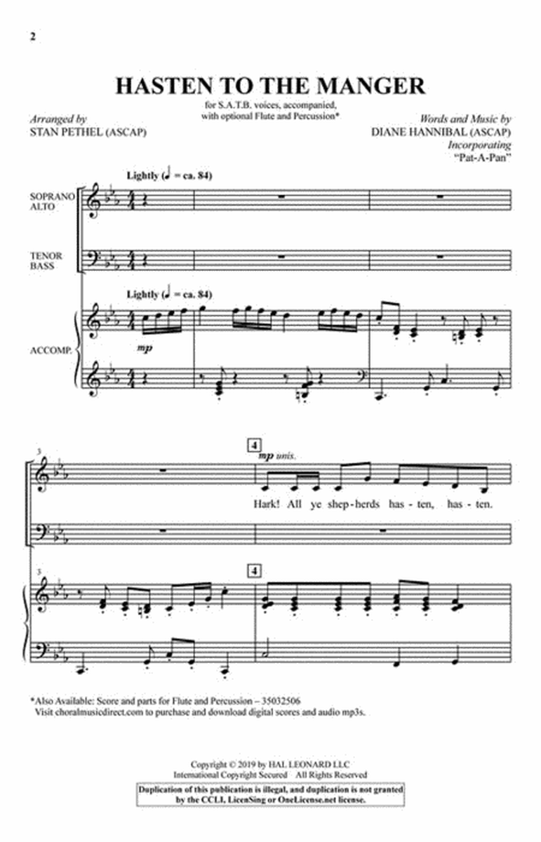Hasten to the Manger (With ""Pat-A-Pan"") (arr. Stan Pethel) image number null