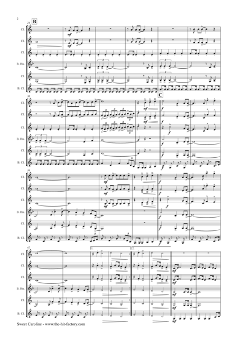 Sweet Caroline Clarinet Quintet scores gallery preview page 2