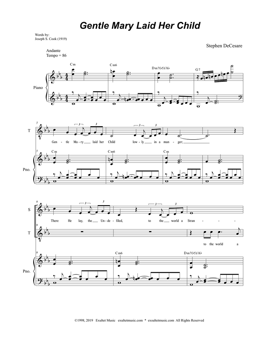 Gentle Mary Laid Her Child (for 2-part choir - (Soprano and Tenor) 2-Part scores gallery preview page 2