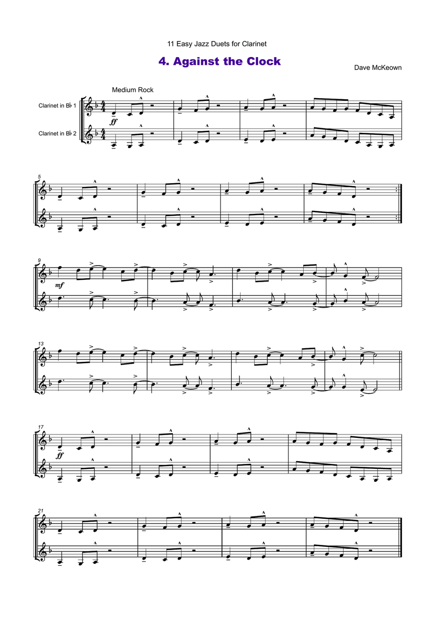 11 Easy Jazz Duets for Clarinet Clarinet Duet scores gallery preview page 5