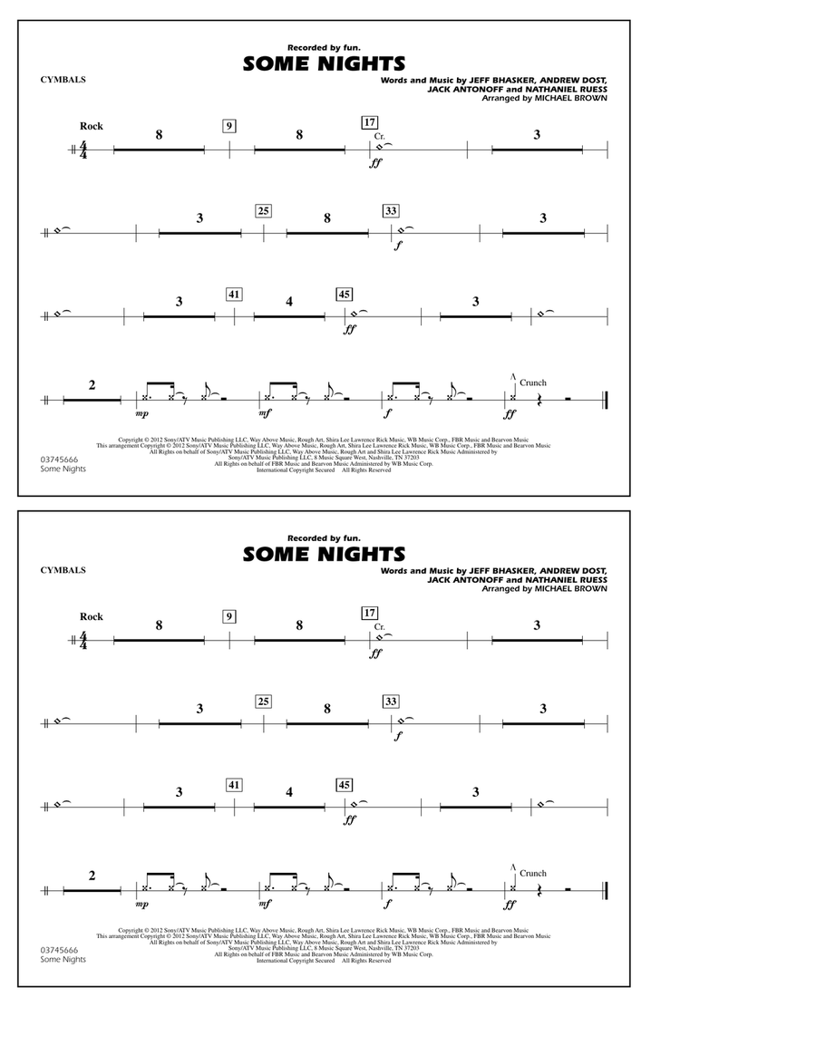 Some Nights - Cymbals Marching Band scores gallery preview page 1