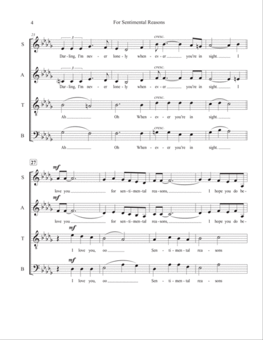(i Love You) For Sentimental Reasons 4-Part scores gallery preview page 4