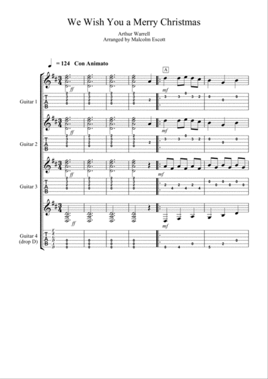 We Wish You A Merry Christmas Guitar Ensemble scores gallery preview page 1
