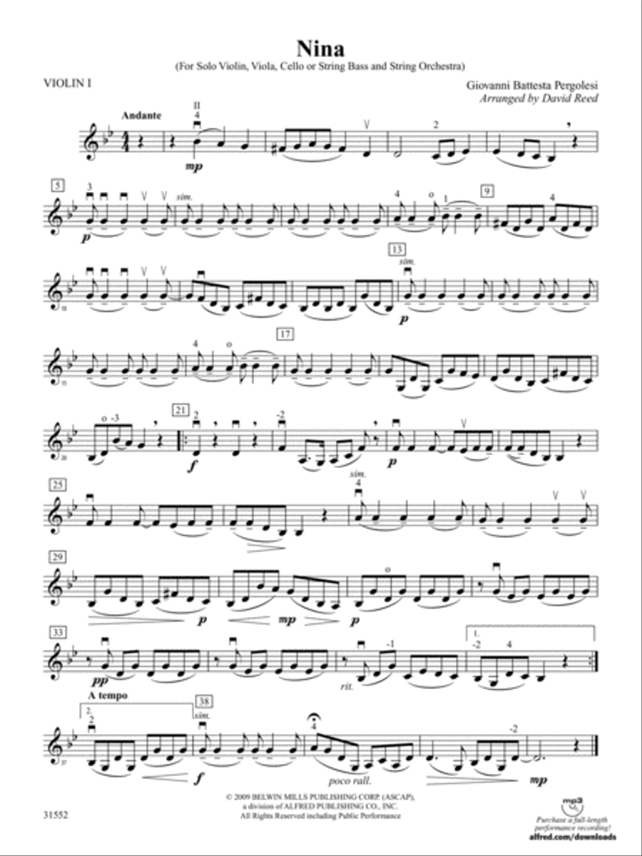 Nina: 1st Violin String Orchestra scores gallery preview page 1