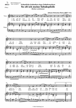 So oft ich meine Tabakspfeife, BWV 515a (Original key. G minor)