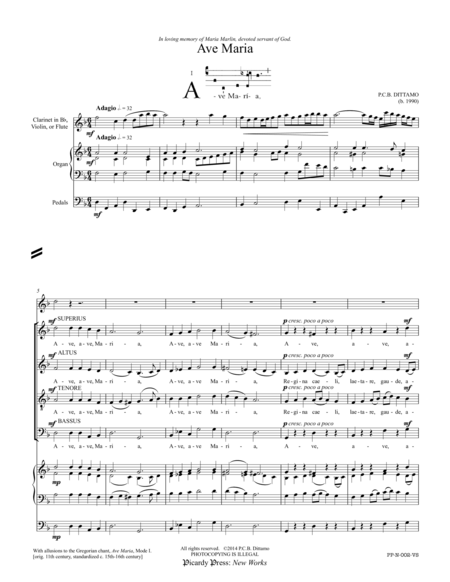 Ave Maria (SATB Choir, Bb/C Treble Instrument, Organ) image number null