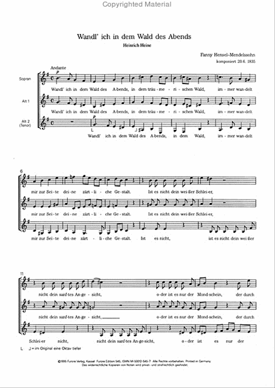 Wand'l ich in dem Wald des Abends A Cappella scores gallery preview page 2