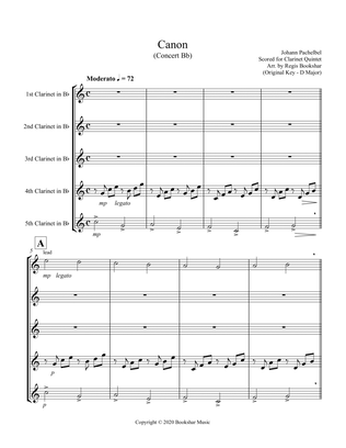 Canon (Pachelbel) (Bb) (Clarinet Quintet)