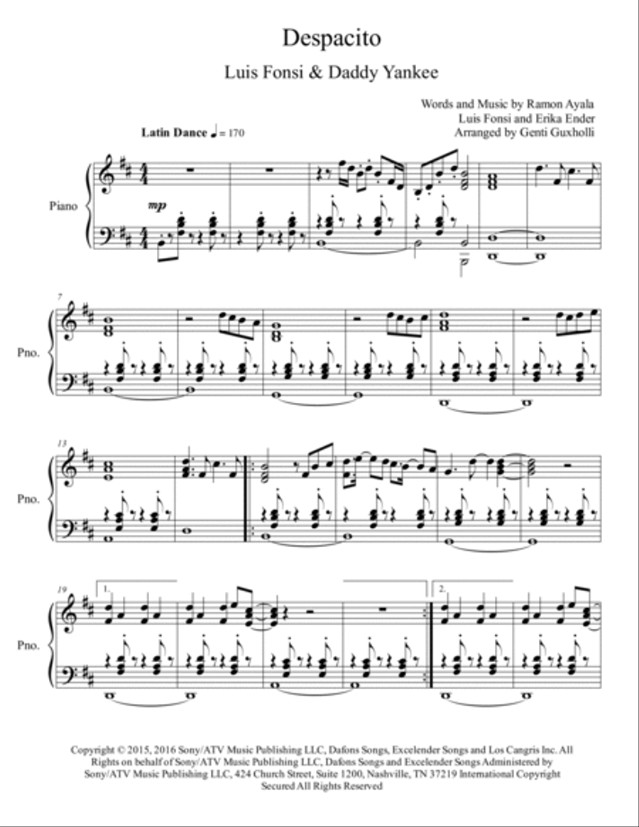 Despacito Piano Solo scores gallery preview page 2