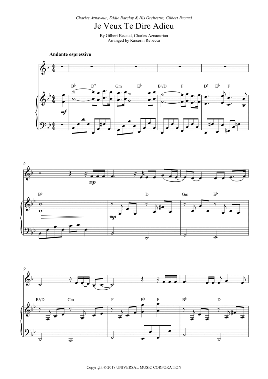 Je Veux Te Dire Adieu Je Veux Te Dire Adieu Horn scores gallery preview page 1