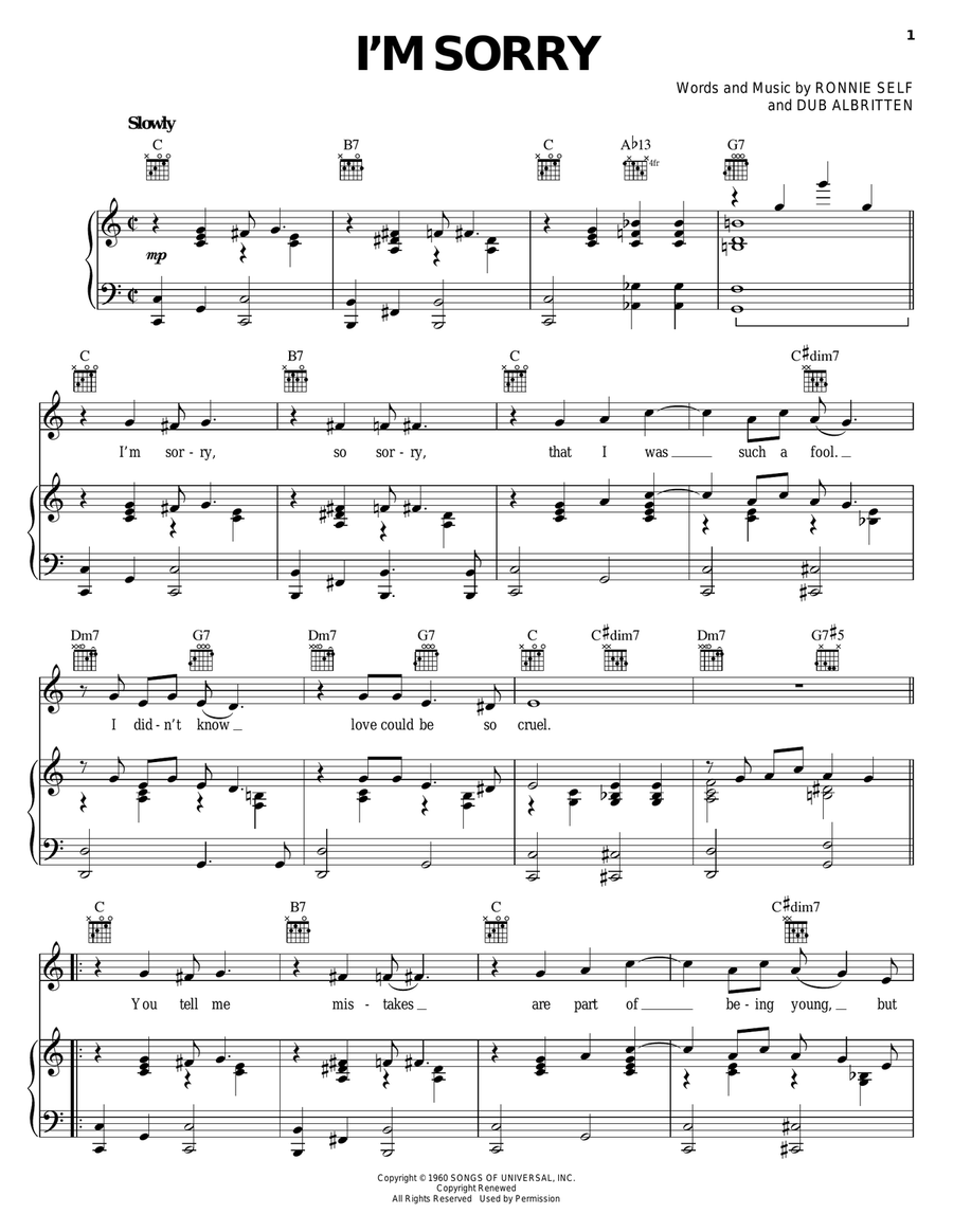I'm Sorry Piano, Vocal, Guitar scores gallery preview page 1