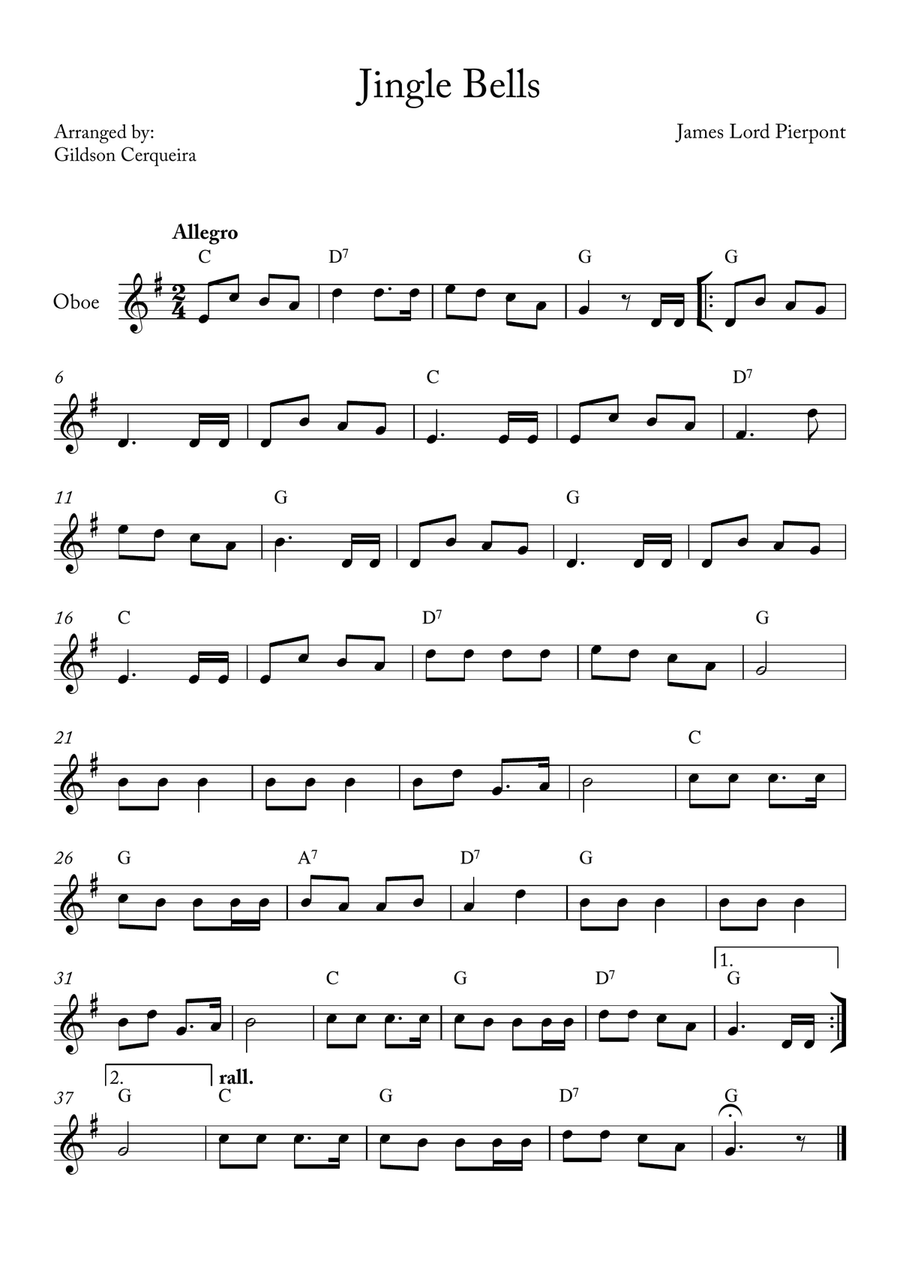 Jingle Bells Oboe Solo scores gallery preview page 1