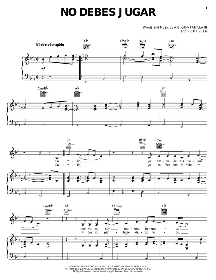 No Debes Jugar No Debes Jugar Piano, Vocal, Guitar scores gallery preview page 1