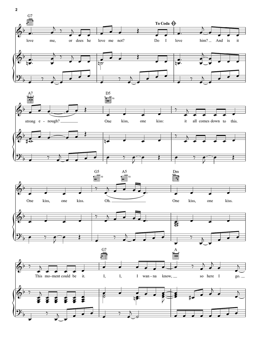 One Kiss (from Disney's Descendants 3) Piano, Vocal, Guitar scores gallery preview page 2