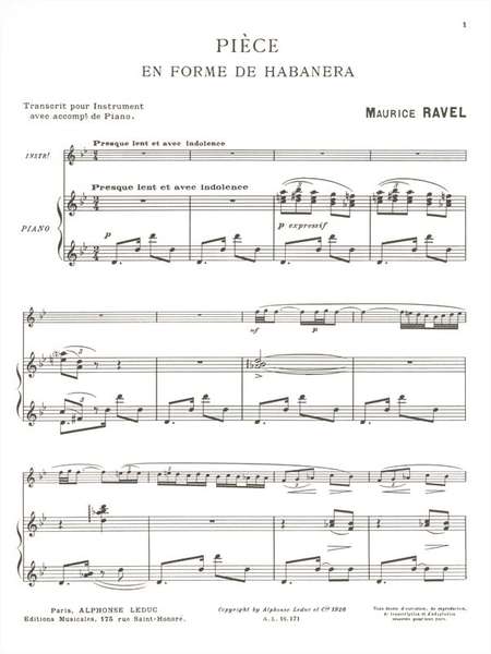 Piece en Forme de Habanera - Saxophone Soprano Sib et Piano