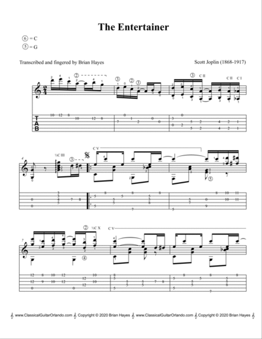 The Entertainer (Scott Joplin) (with Tablature) Classical Guitar scores gallery preview page 2