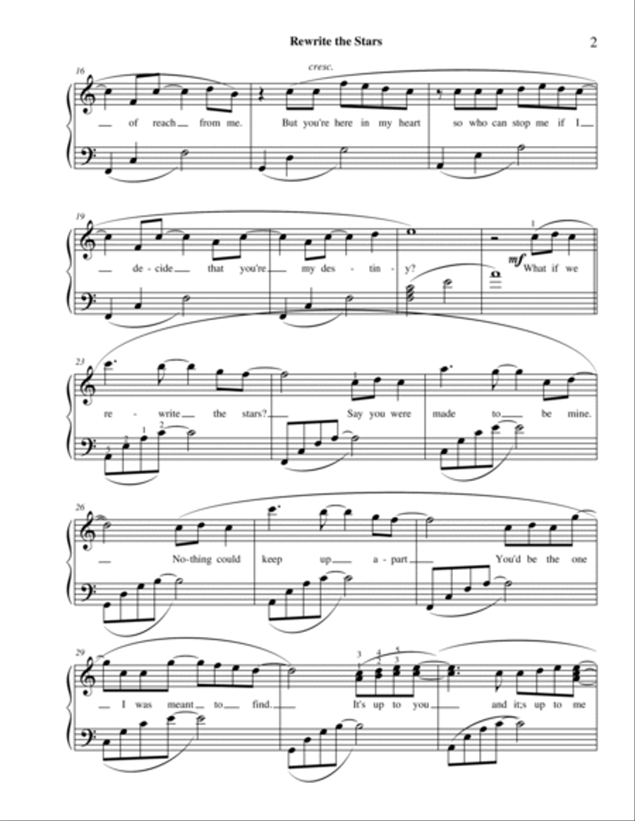 Rewrite The Stars Piano Solo scores gallery preview page 3