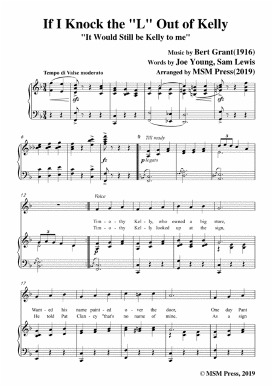 Bert Grant-If I Knock the 'L' Out of Kelly,in F Major,for Voice&Piano Voice scores gallery preview page 3