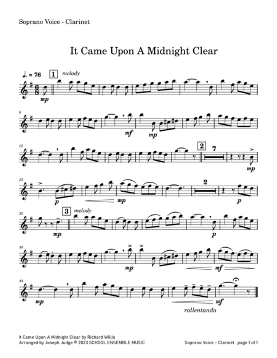 It Came Upon A Midnight Clear for Clarinet Quartet in Schools Clarinet Quartet scores gallery preview page 4