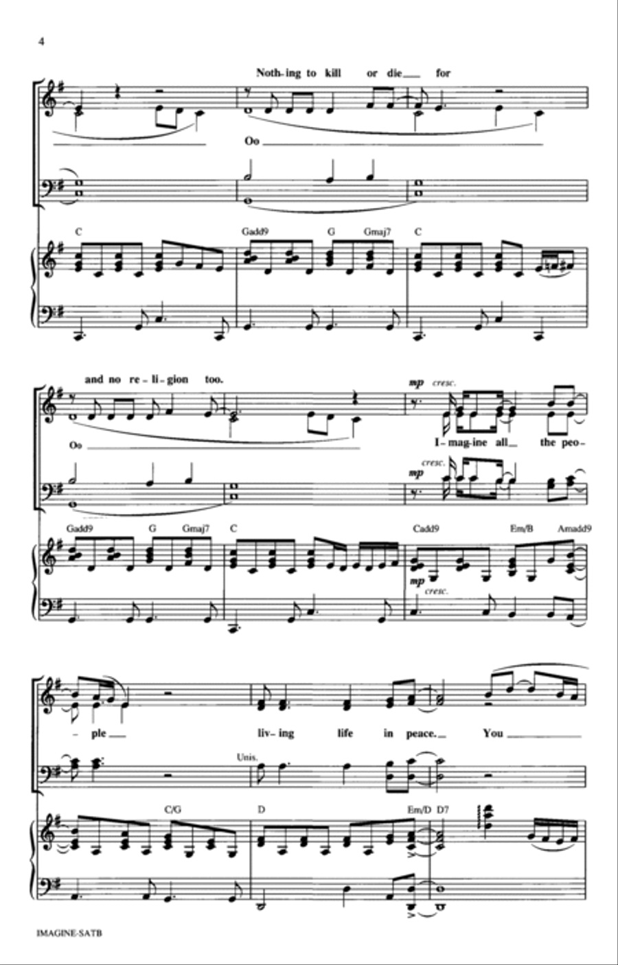 Imagine (arr. Mac Huff) 4-Part scores gallery preview page 3