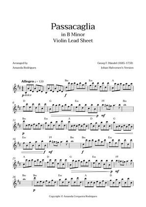 Book cover for Passacaglia - Easy Violin Lead Sheet in Bm Minor (Johan Halvorsen's Version)