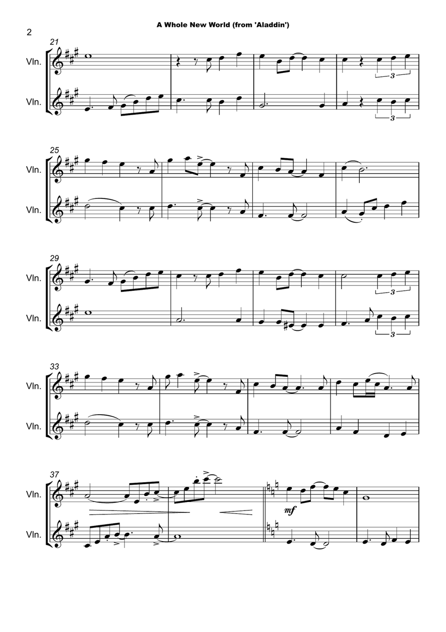 A Whole New World (from 'Aladdin') String Duet scores gallery preview page 3