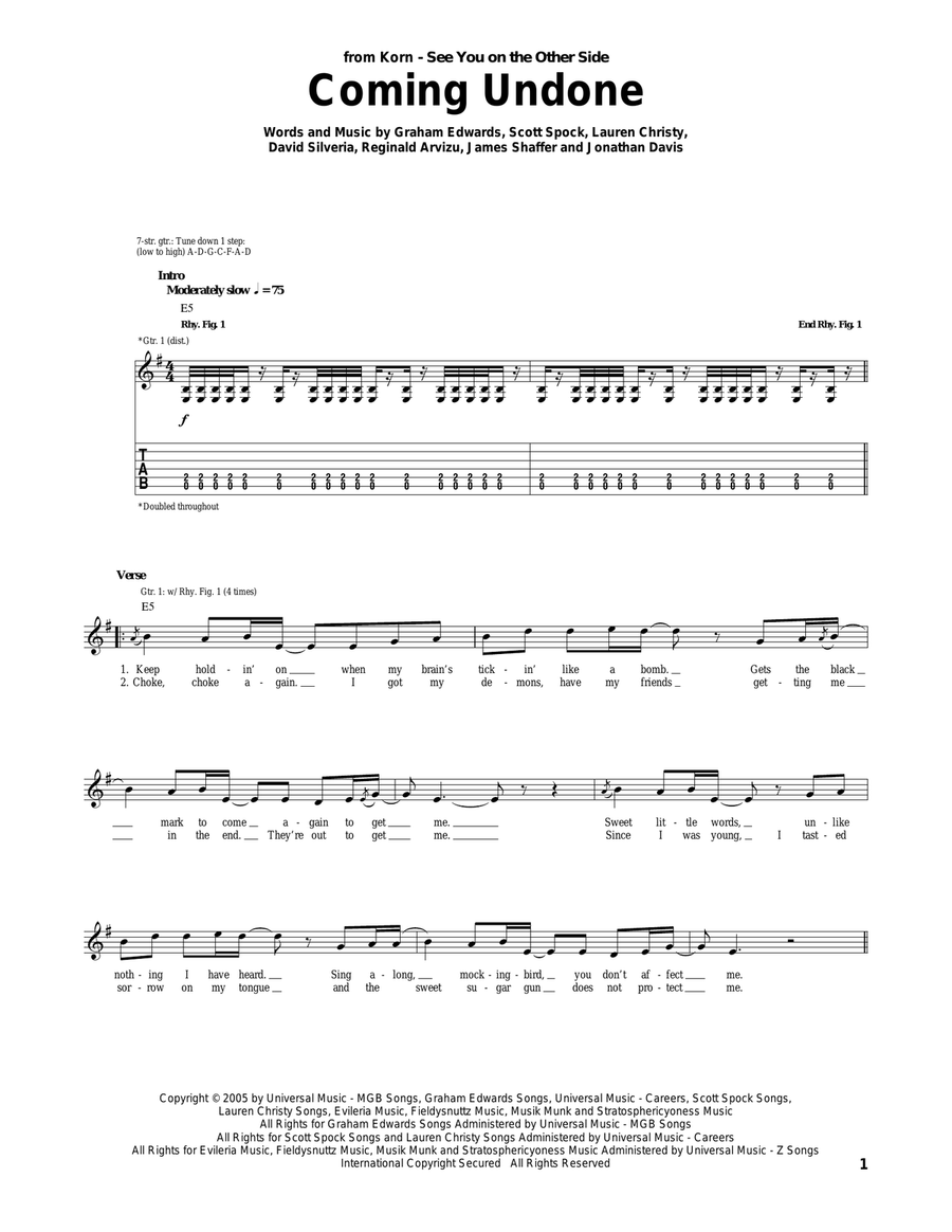 Coming Undone Electric Guitar scores gallery preview page 1