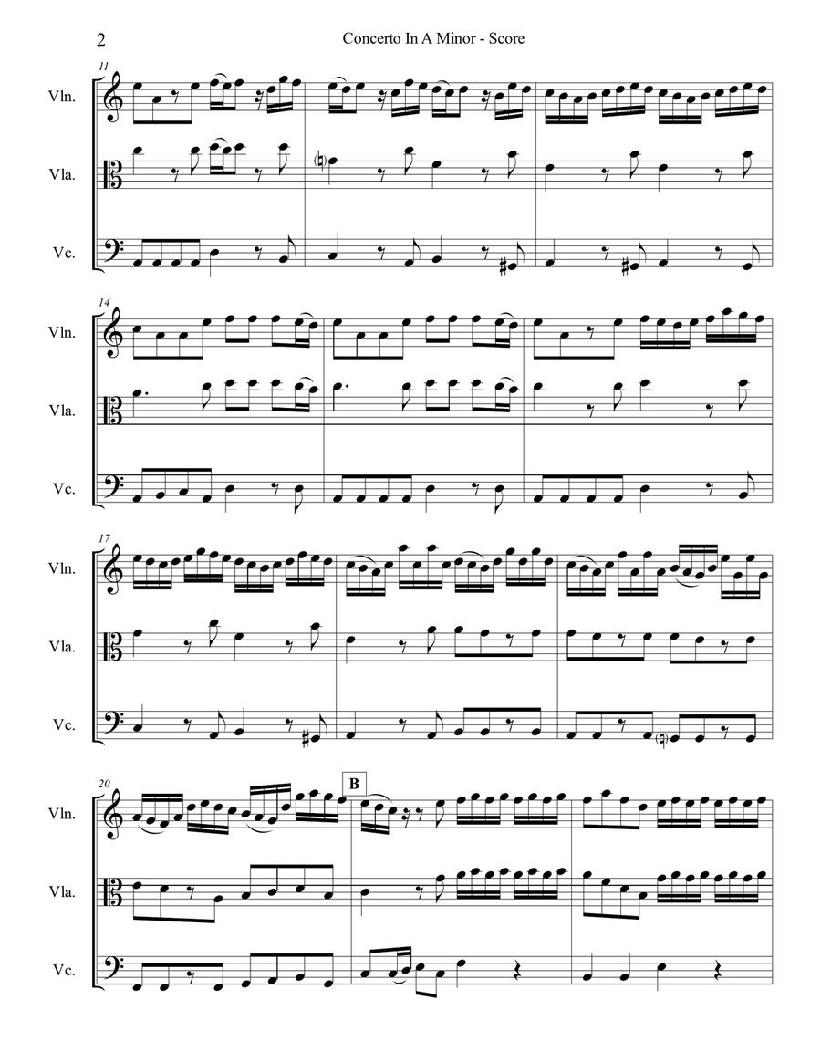 Vivaldi Concerto in A Minor, 1st mvt. for String Trio String Trio scores gallery preview page 2