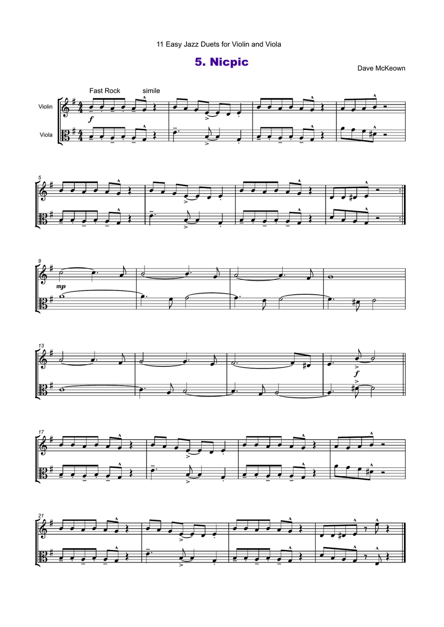 11 Easy Jazz Duets for Violin and Viola String Duet scores gallery preview page 6