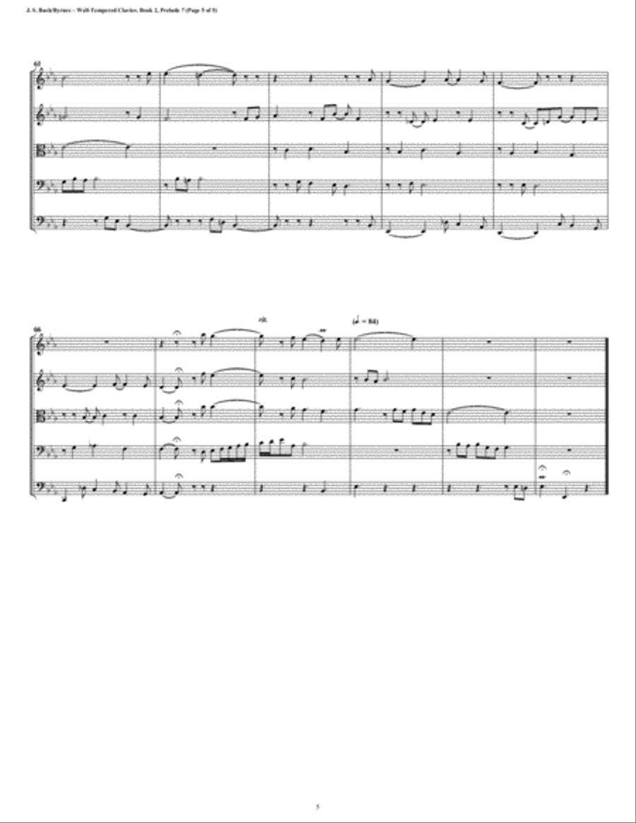 Prelude 07 from Well-Tempered Clavier, Book 2 (String Quintet) String Quintet scores gallery preview page 5