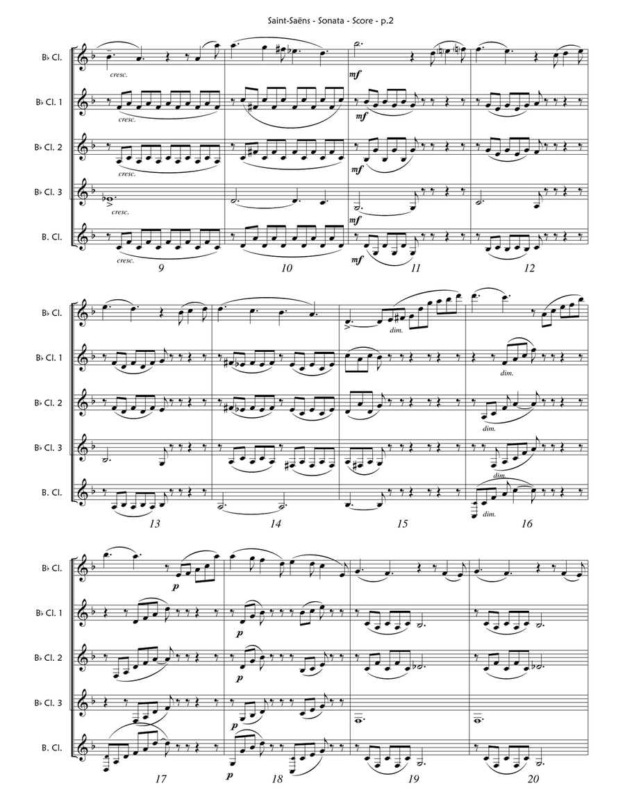 Saint-Saens - Clarinet Sonata (Clarinet Quintet) Clarinet Quintet scores gallery preview page 2