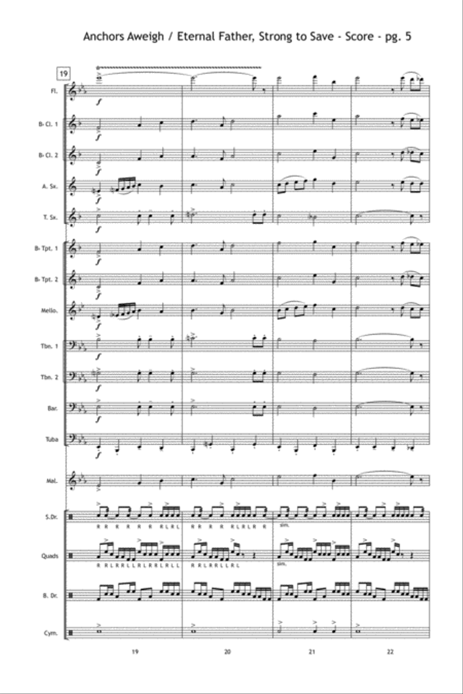 Anchors Aweigh / Eternal Father, Strong to Save Marching Band scores gallery preview page 6