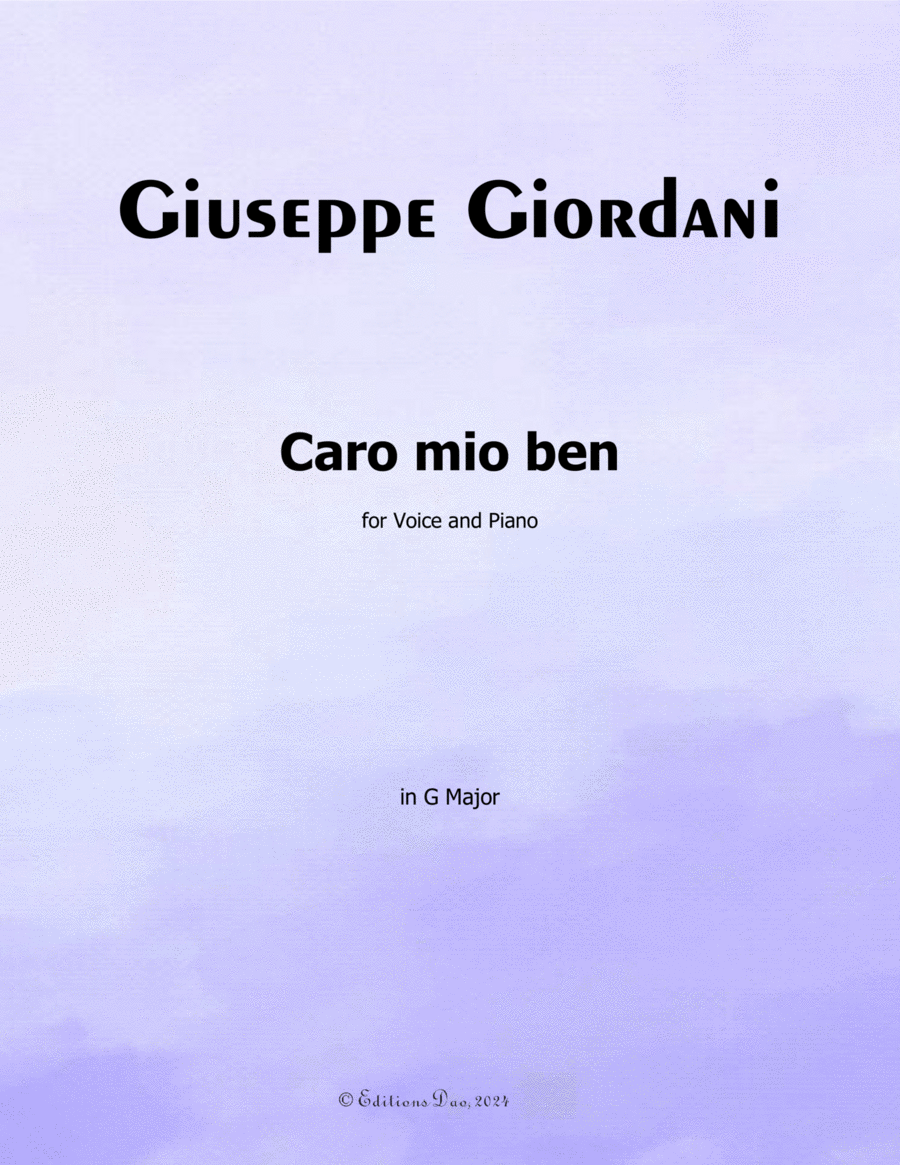 Caro mio ben, by Giordani, in G Major Voice scores gallery preview page 1