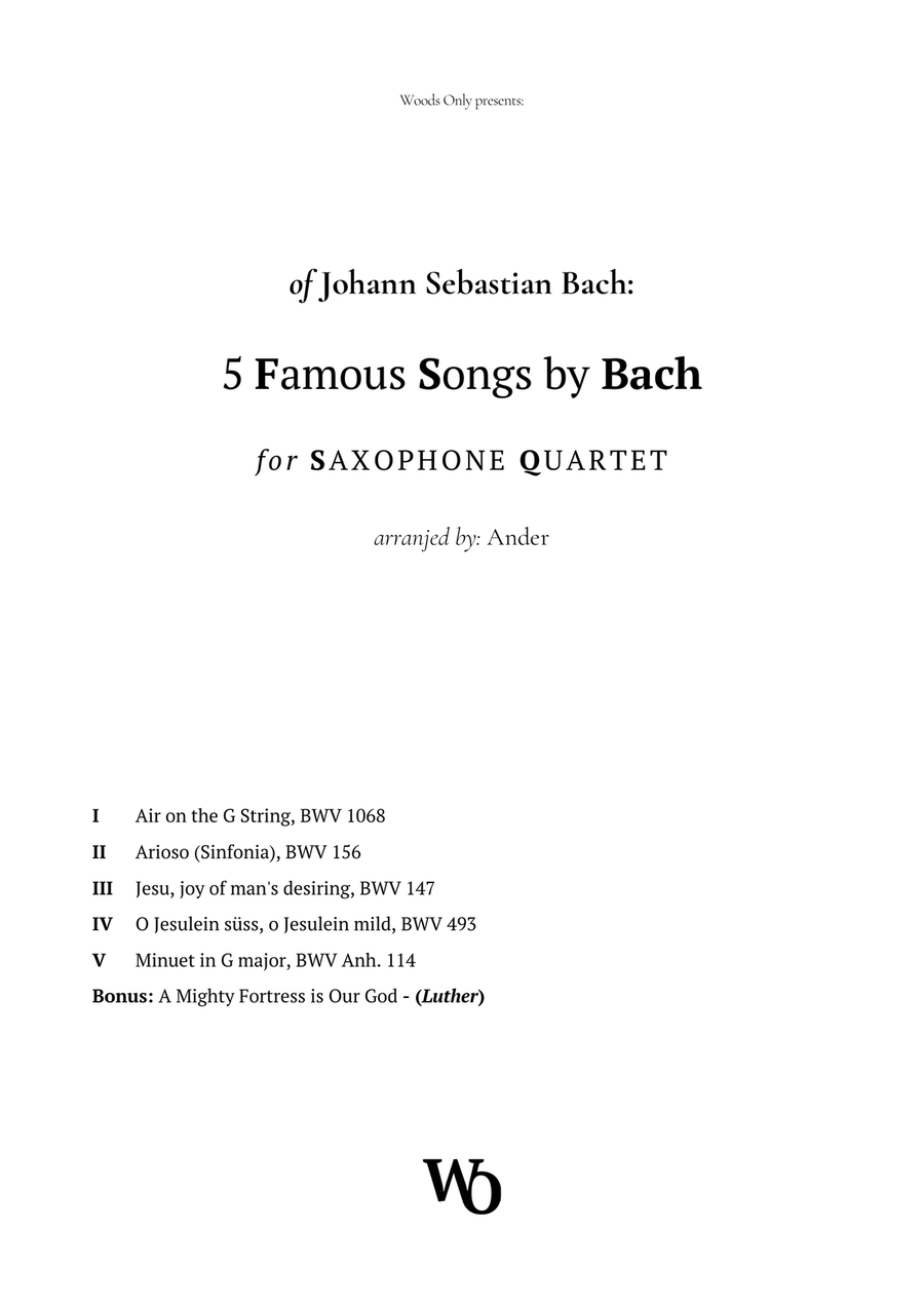 5 Famous Songs by Bach for Saxophone Quartet Saxophone Quartet scores gallery preview page 1